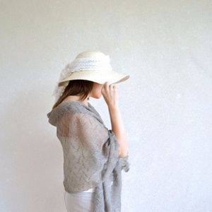 Gray scarf natural linen shawl